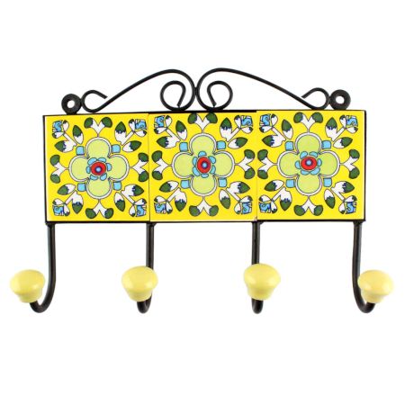 Yellow Ceramic Floral Tile Hook Online